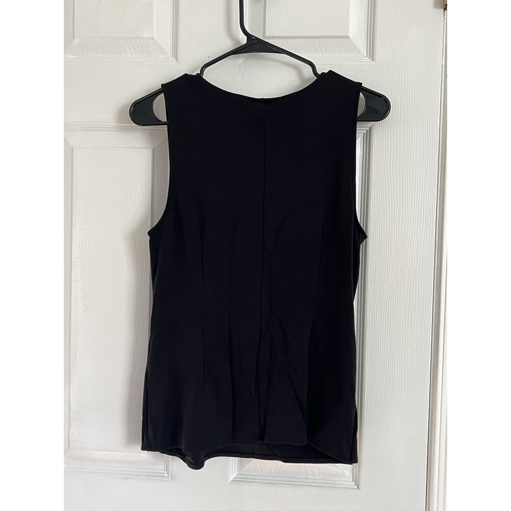 Ann Taylor Black Wrap Top Sz M Modern Chic Sleeveless V-Neck Ring Detail Blouse - Picture 3 of 7